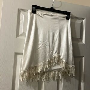 Satin bodycon skirt with beaded fringe